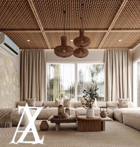 تصميم داخلي فيلا بوهيمي بالرياض يعكس ألوان دافئة وديكور طبيعي فاخر