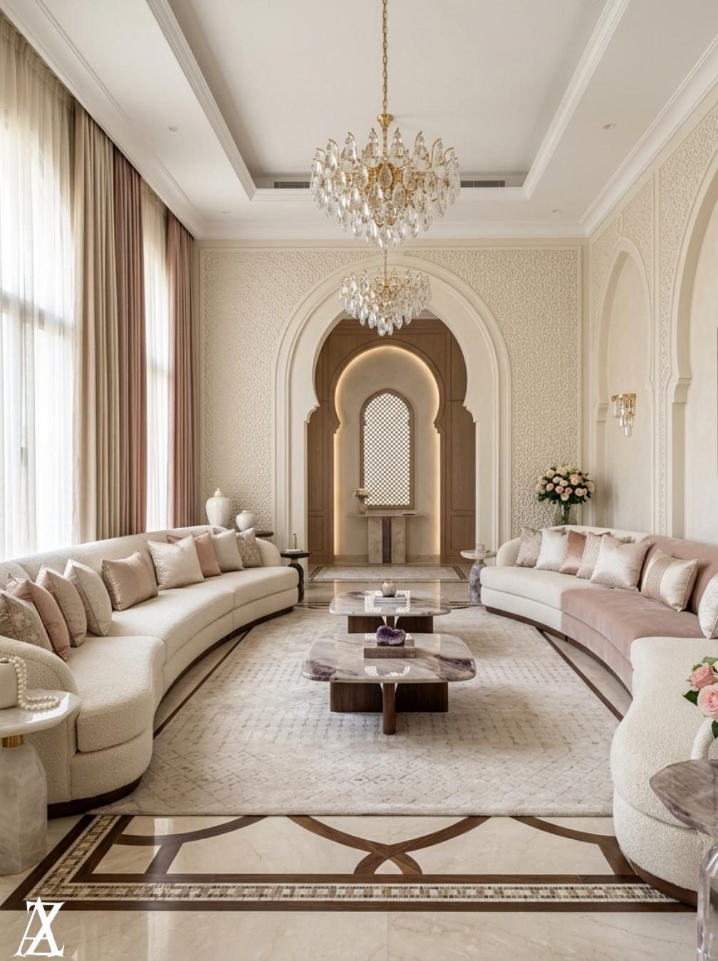 Modern women majlis villa interior design in Ajman with premium finishes