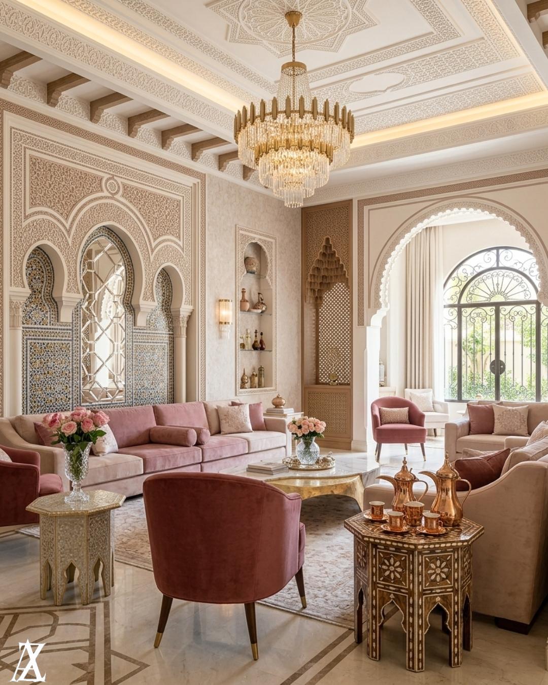 Family living room interior styling with luxury finishes in an Emirates Hills villa, UAE