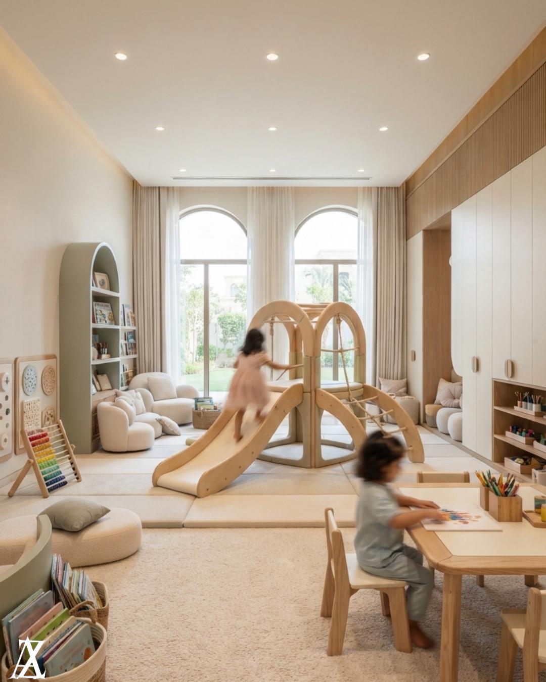 Kids Playroom Design Fujairah luxury modern playroom with comfortable furniture by Zidan Architects