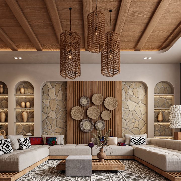 Modern Bohemian luxury villa interior design in Riyadh Saudi Arabia